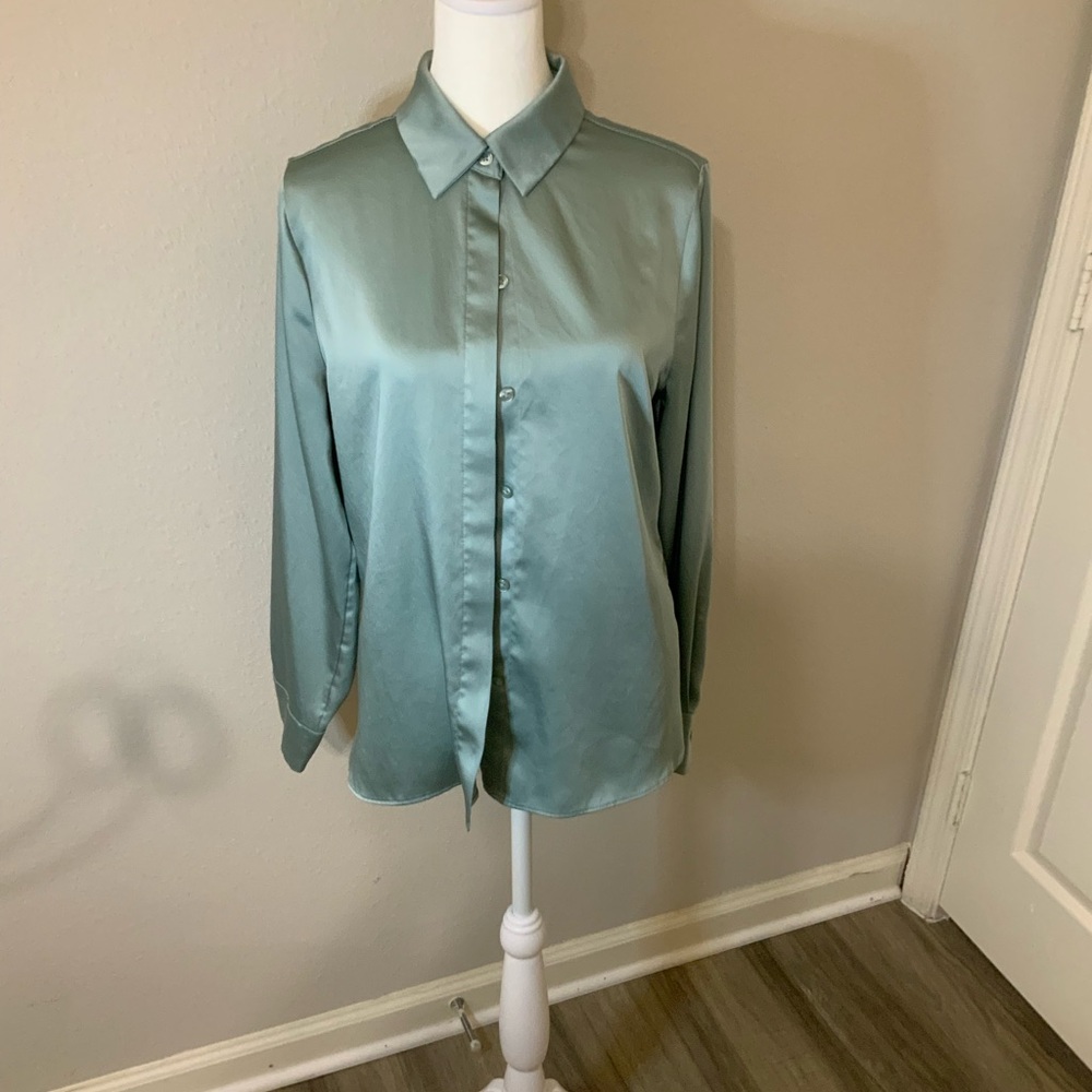 a new day Women's Satin Blouse in Sage Green